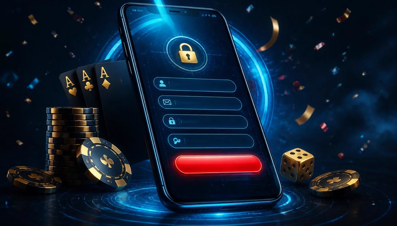 Formulario de registro de QuickWin Casino con campos de correo, contraseña y verificación de identidad